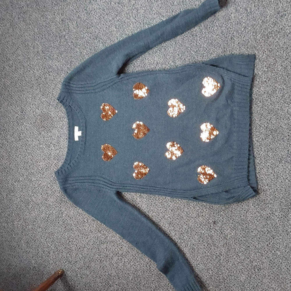 Small Teal heart spangled sweater